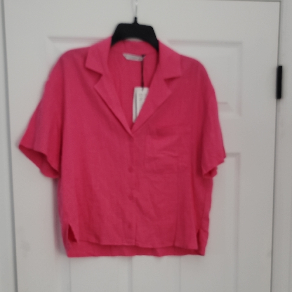 Stradivarius Pink Boxy Button Down Shirt